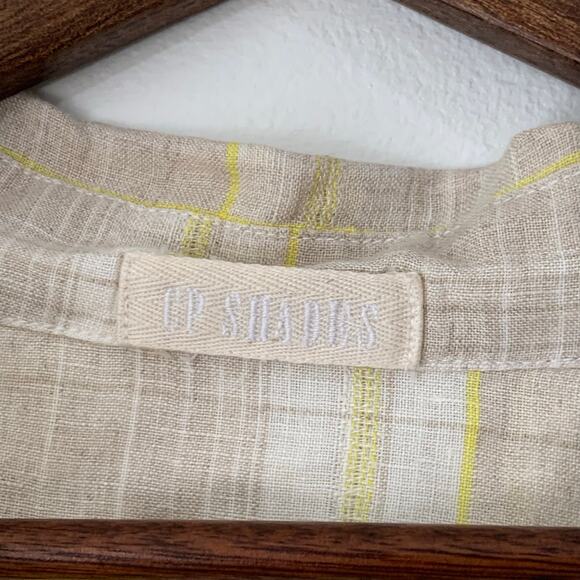 CP SHADES Top 100% Linen Button Front Women Medium Jay Shirt Roll Tab Soft Plaid - Picture 4 of 11